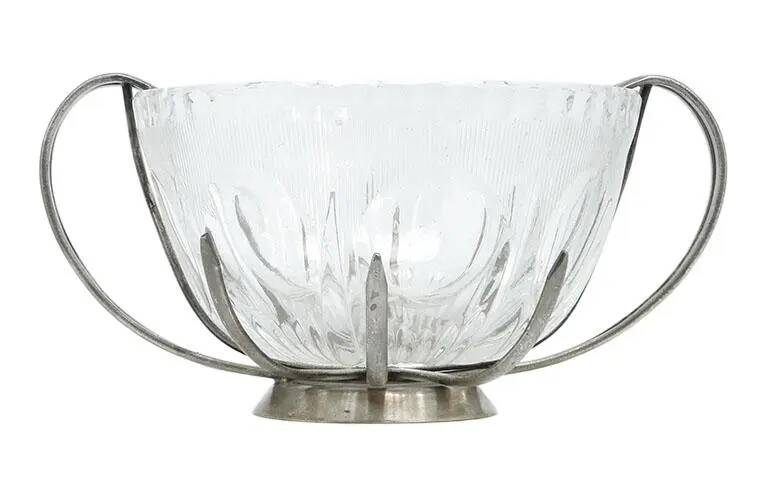 Sugar bowl, new look postmodernism, silver-plated brass and glass, Poland, 1970s