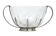 Sugar bowl, new look postmodernism, silver-plated brass and glass, Poland, 1970s