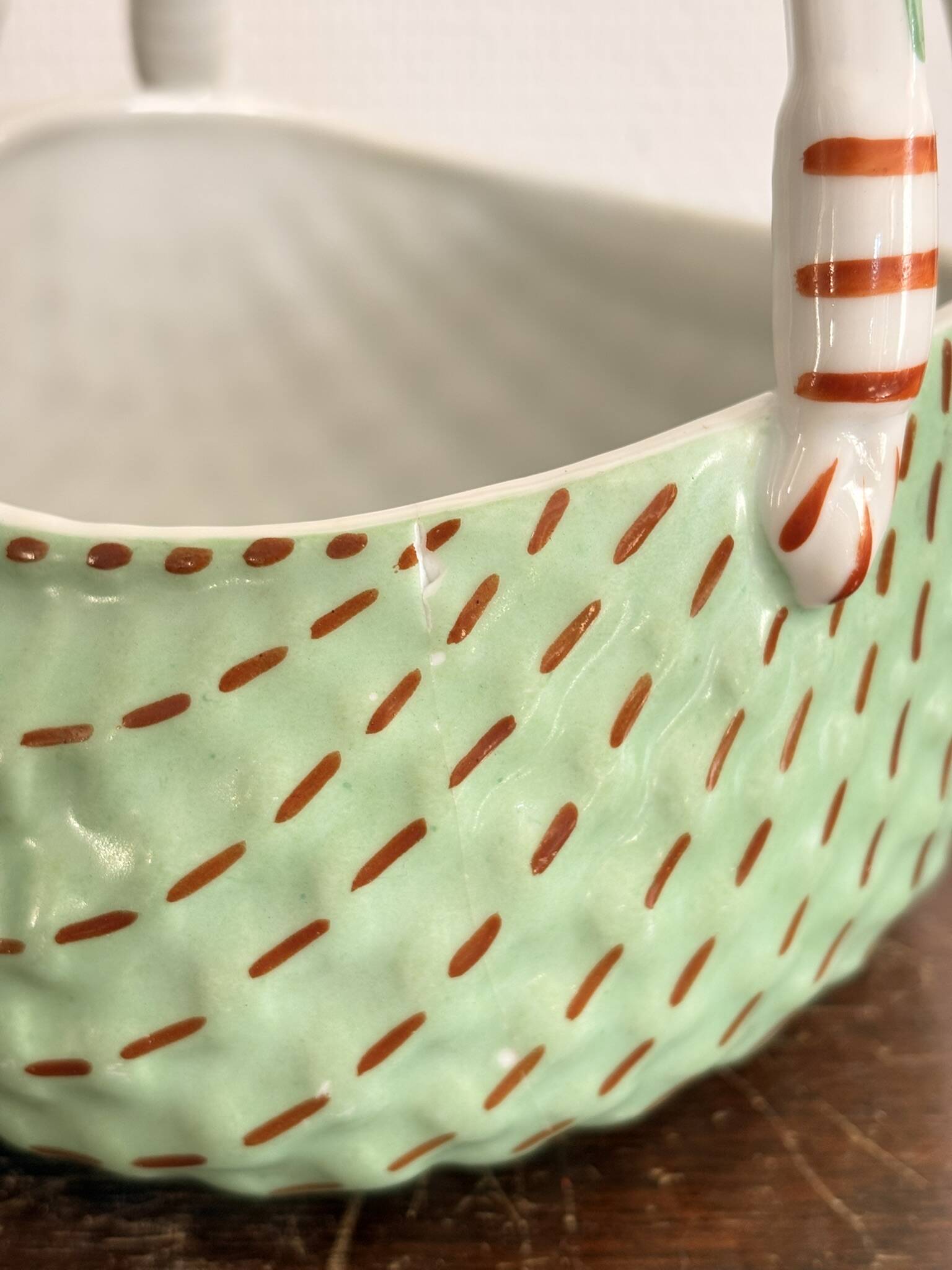 Vintage Mid 20th Century Limoges ULM Porcelain Basket with Handle