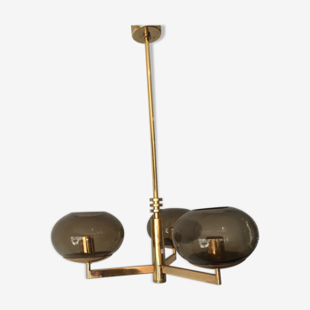 Gold metal chandelier, brass and glass globes Sciolari - circa 1970