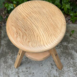 1950s solid oak tripod workshop stool with a screw mechanism.