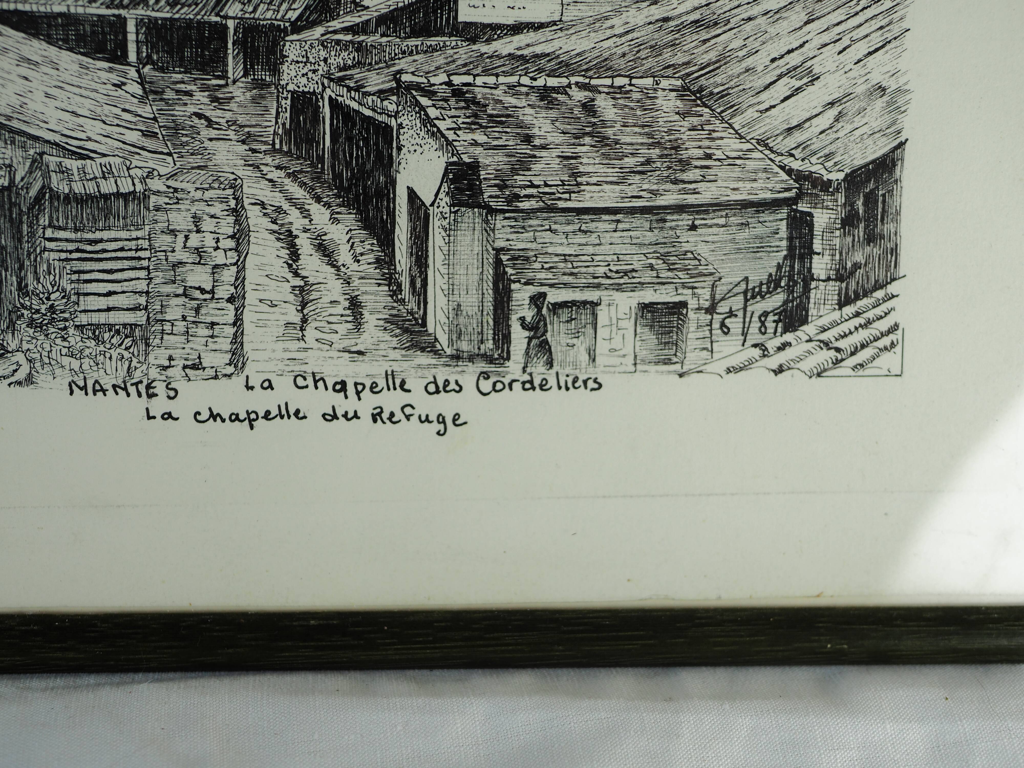 Original drawing of Nantes, rue des Cordeliers et du Refuge - ink on paper - 1987