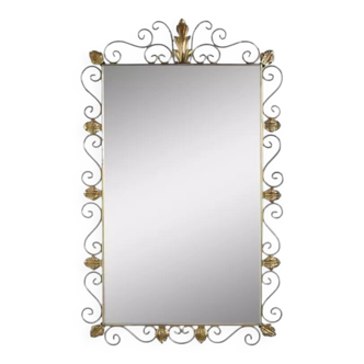 Rectangular mirror from the 50s and 60s on a brass frame