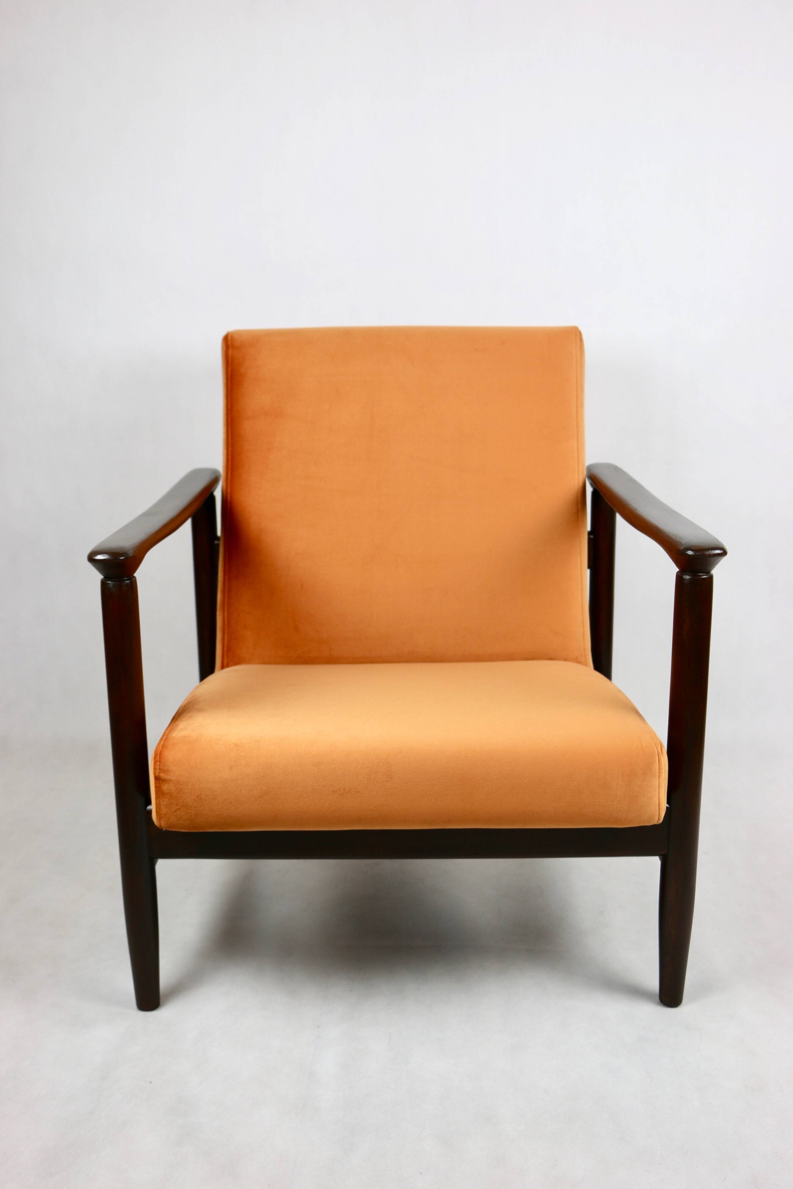 Fauteuil lounge GFM-142 en velours orange attribué à Edmund Homa, années 1970
