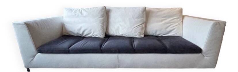 Leather sofa, white leather sofa by Ligne Roset, Feng model by Didier Gomez