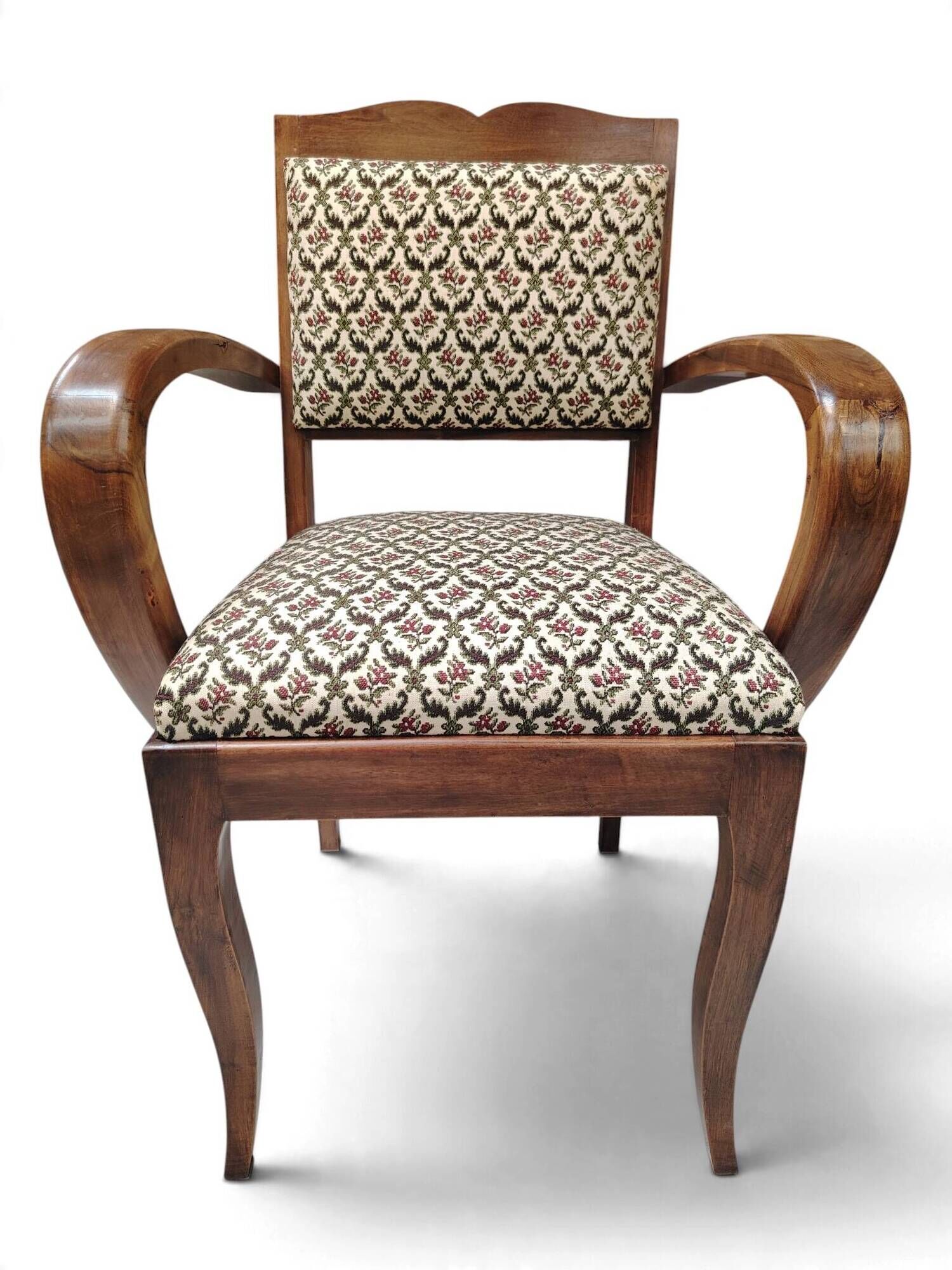 Art Deco armchair with a moustache backrest and curved armrests from the 1930s.