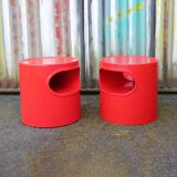 Pair of red Giano Vano bedside tables / side tables by Emma Gismondi for Artemide