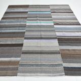 7x9 Gray & Teal Green Handmade Kilim Rug, 224x264Cm
