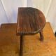 Antique milking stool tripod wood half moon seat vintage