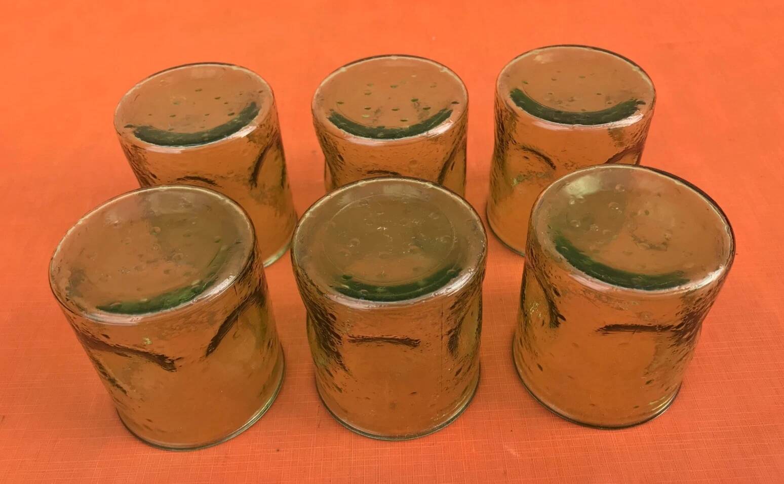 1970s (lot 2) 6 orangeade glasses Bubble and coloured glass