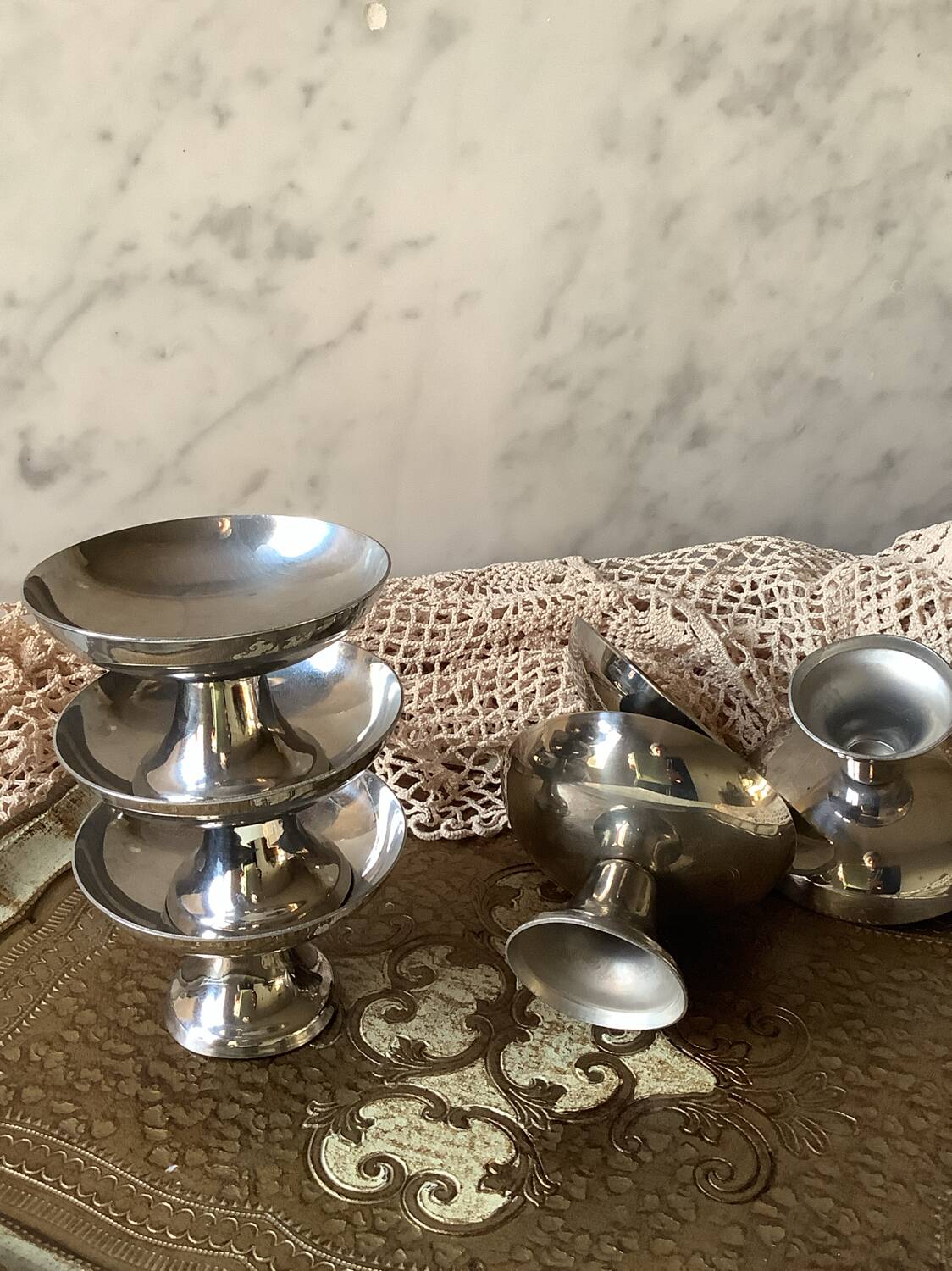 6 stainless steel cups by Guy Degrenne, 1970s