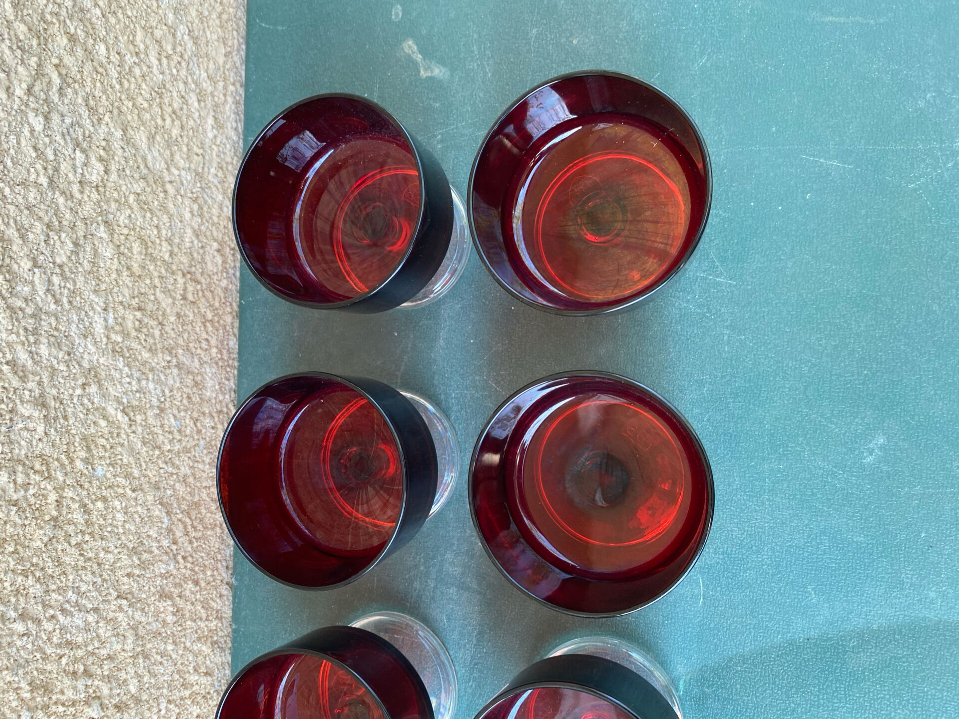 Set of 6 dessert bowls / vintage ruby red glass glasses