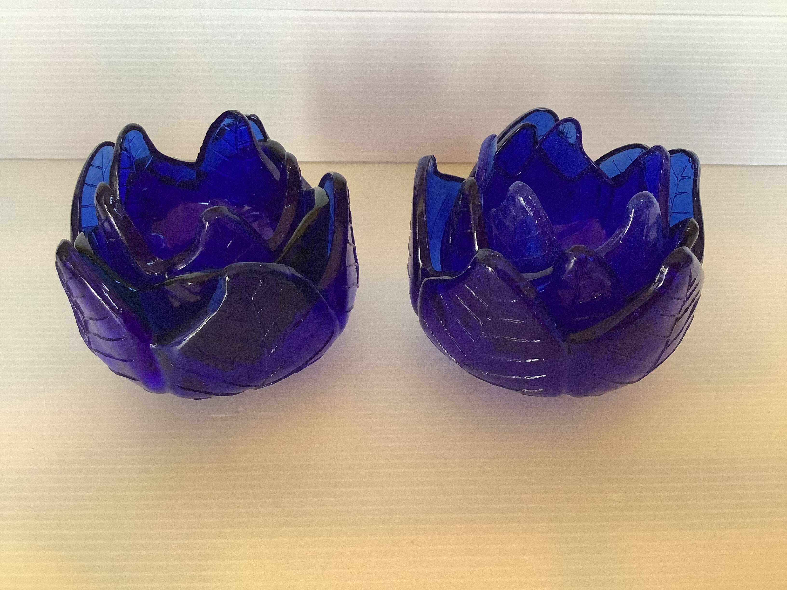 Six stackable cobalt blue candlesticks