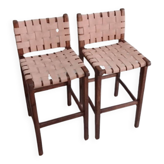 Duo bar stools in wood and leather