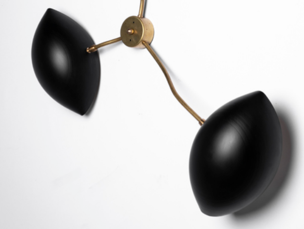 60's brass and black metal sculptural sconce