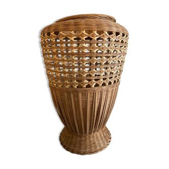 Vase, cache-pot vintage en rotin