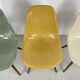 Eames Herman Miller DSW side chairs in greige, seafoam green, light ochre and parchment with slight