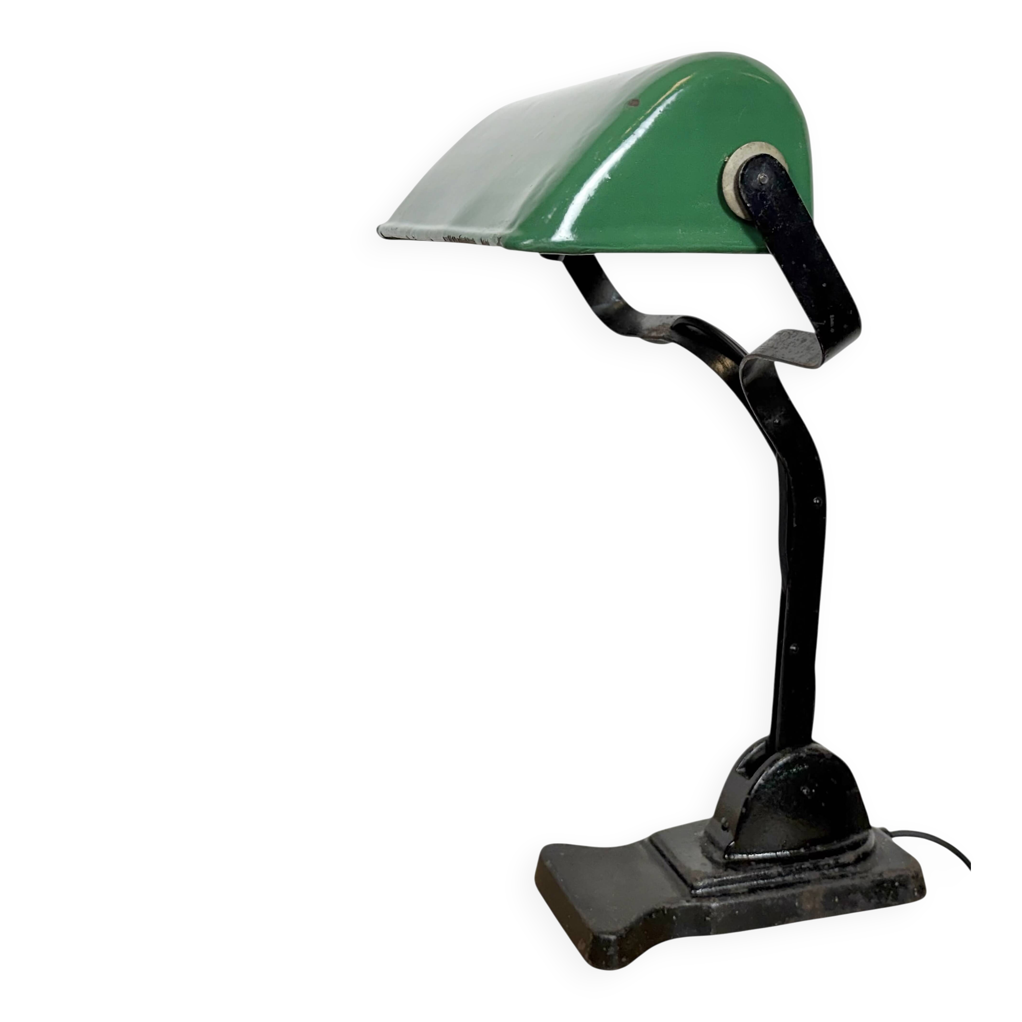 Vintage Green Enamel Bank Lamp, 1930s