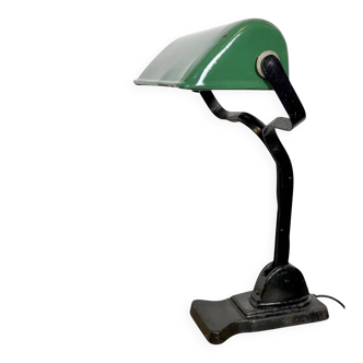 Vintage Green Enamel Bank Lamp, 1930s