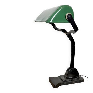 Lampe de banque vintage en émail vert, années 1930