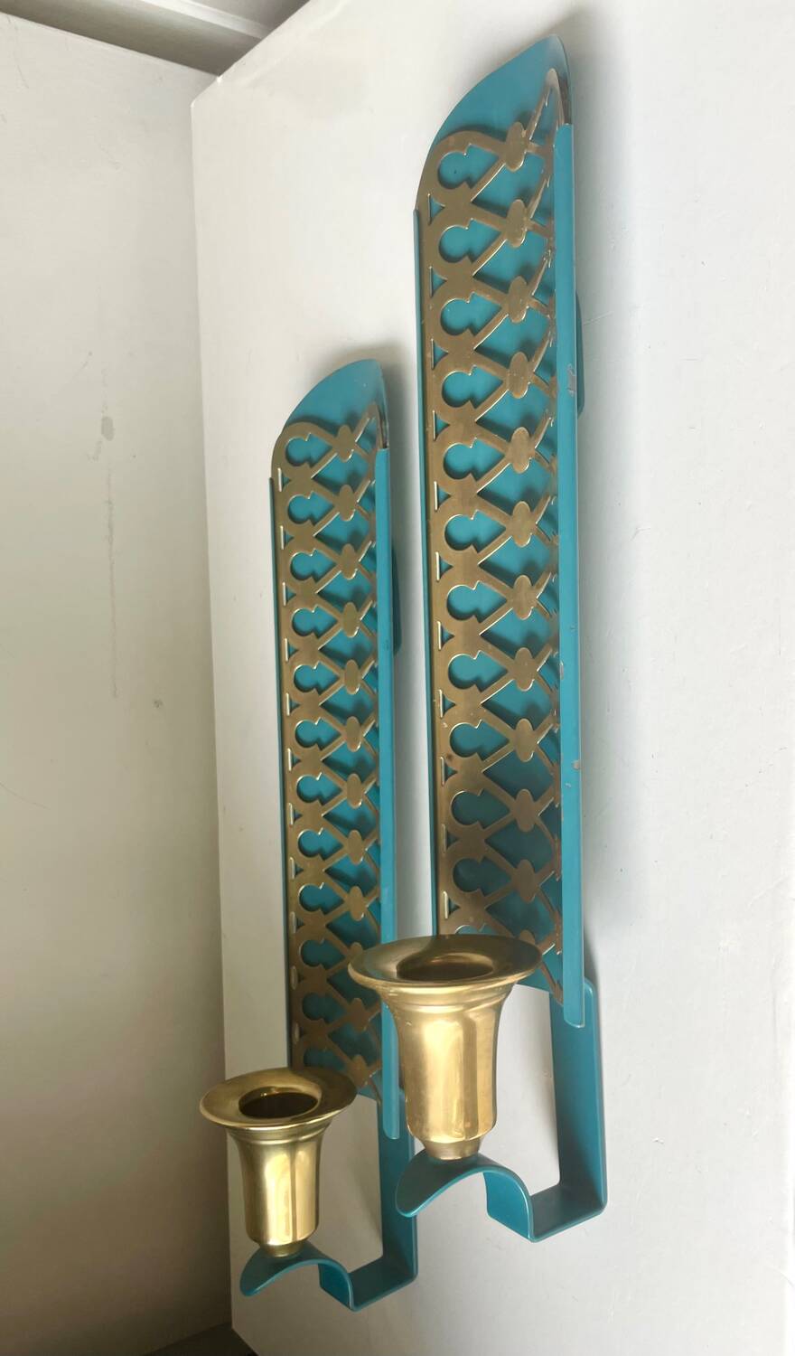 Swedish Grace Pair of Wall Candle holders Sconces in painted metal & b
