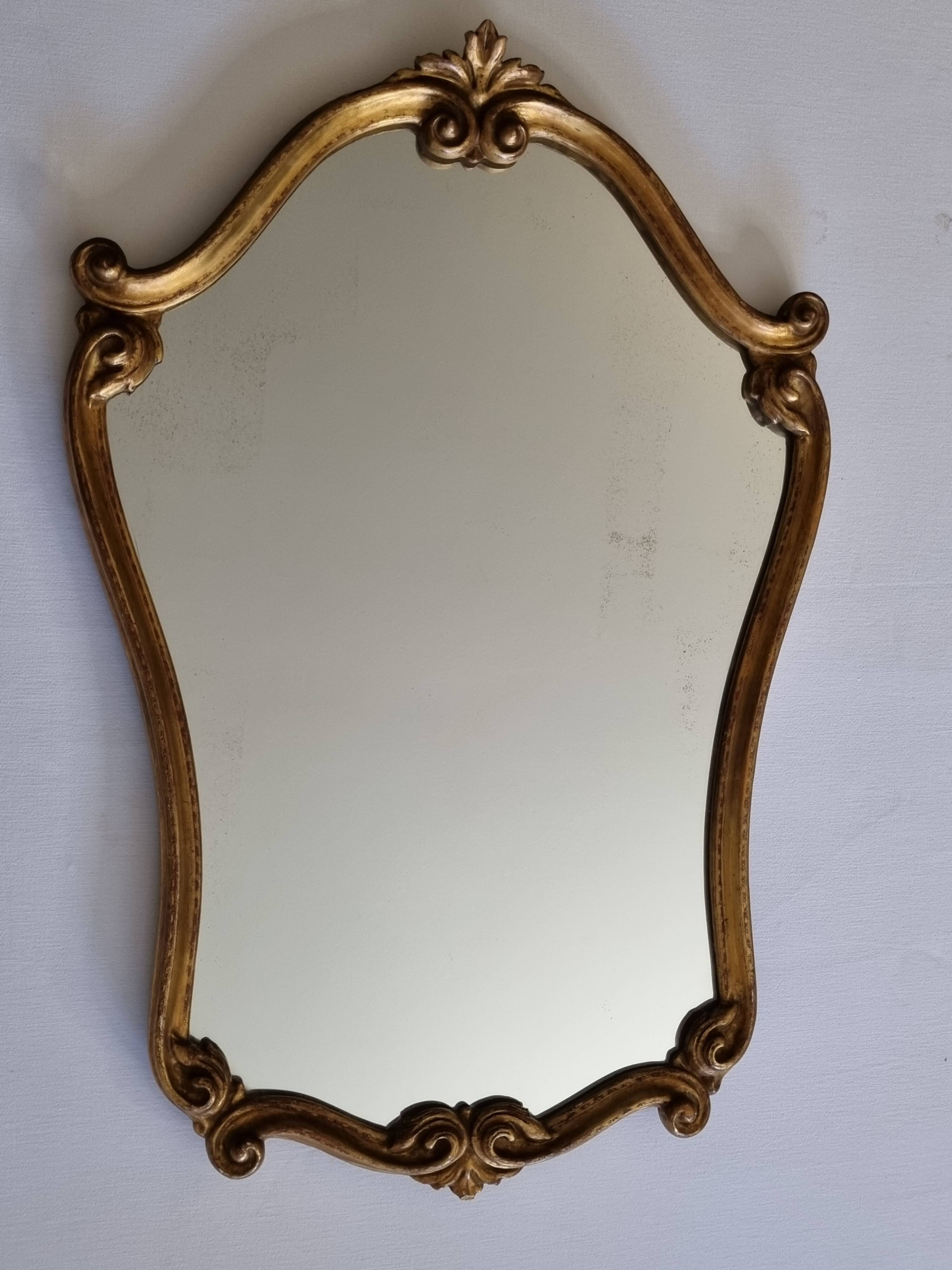Vintage rocaille style mirror in stucco and wood 80 cm