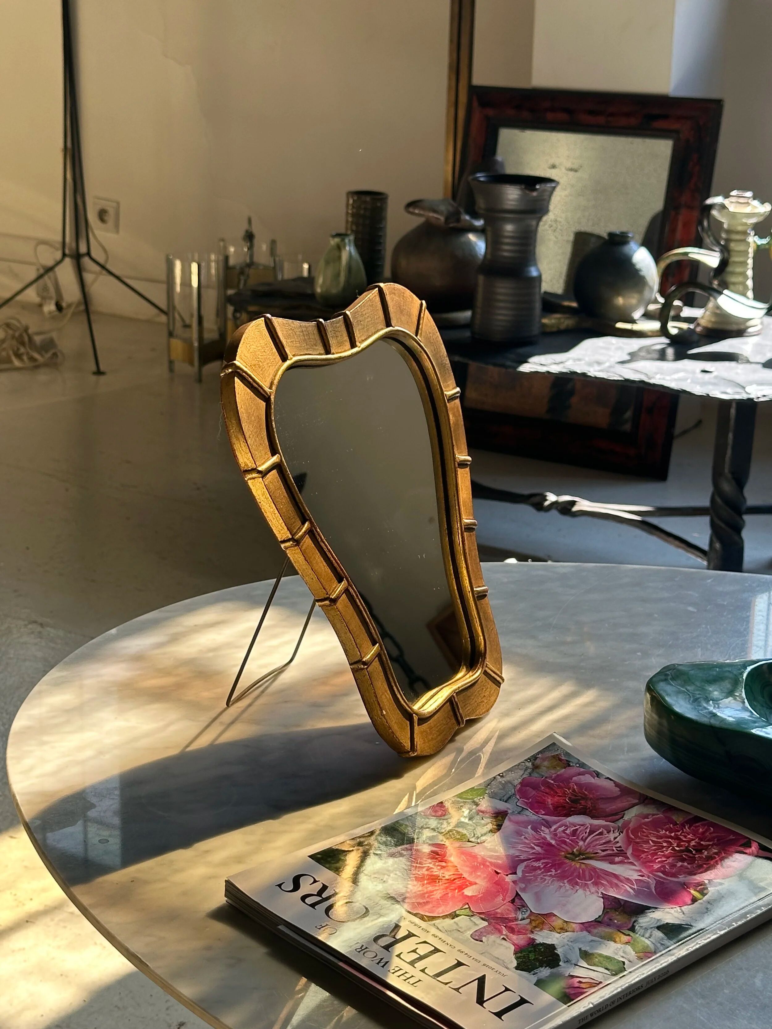 Italian table mirror in gilded wood, 1950s