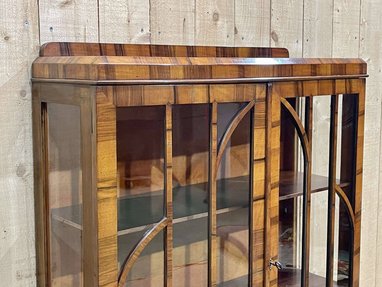 English Chippendale walnut display cabinet from the 1930s