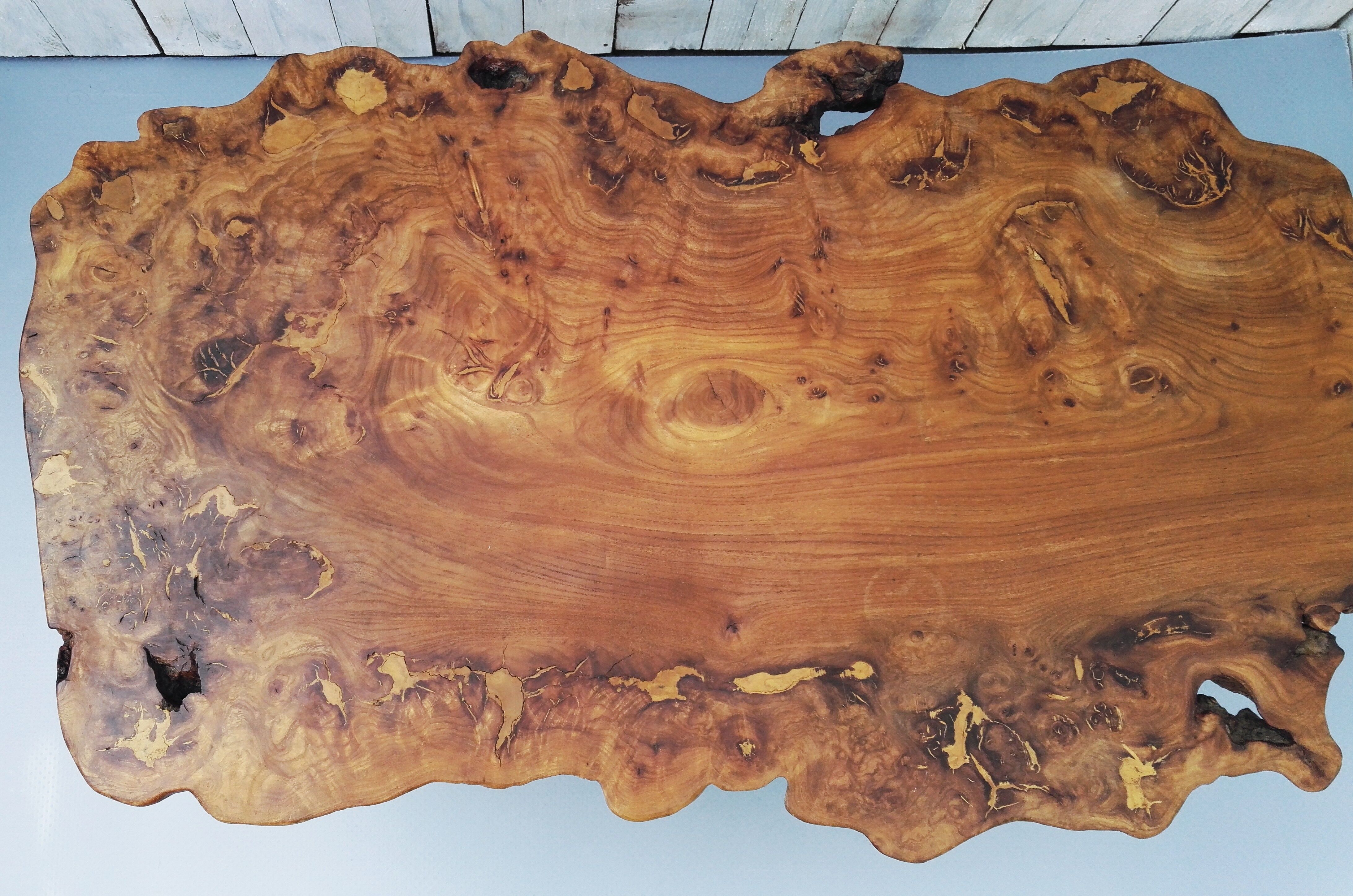 Coffee table brutaliste magnifier elm and hammered iron