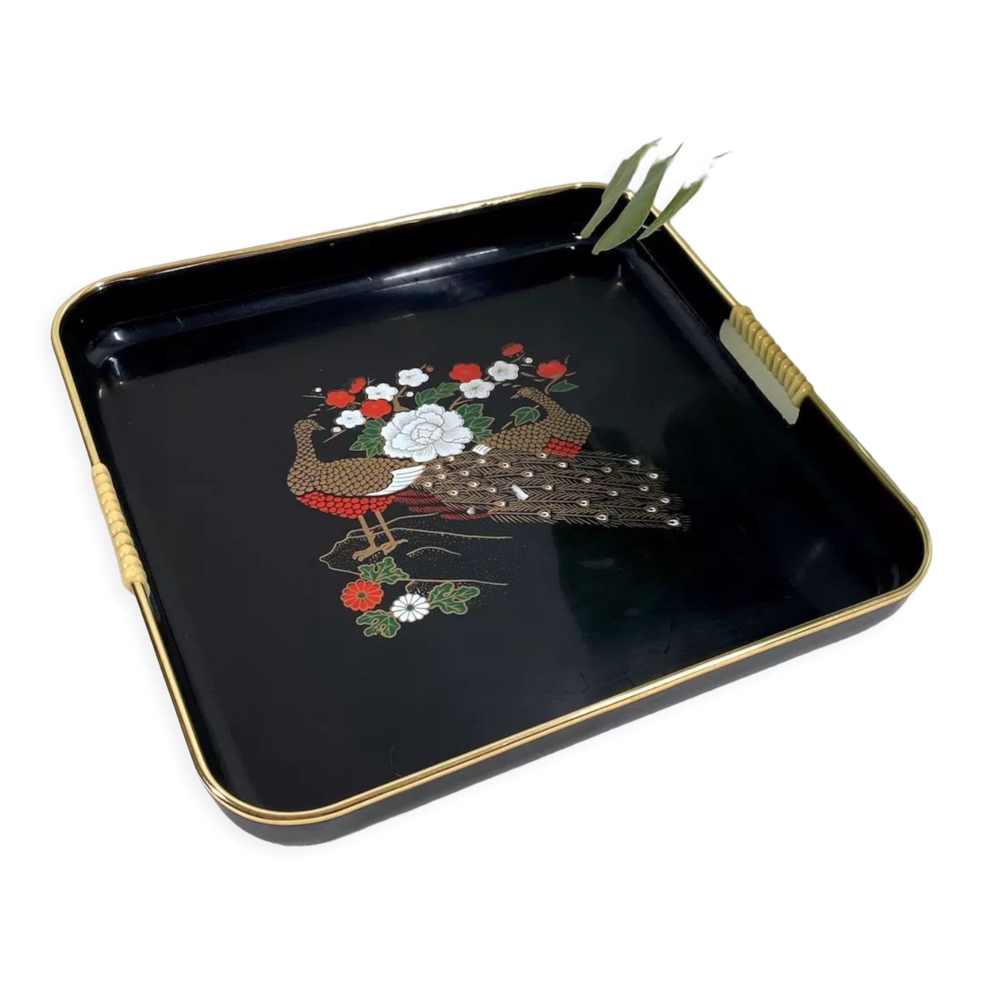 Vintage plastic tea tray  Peacock design