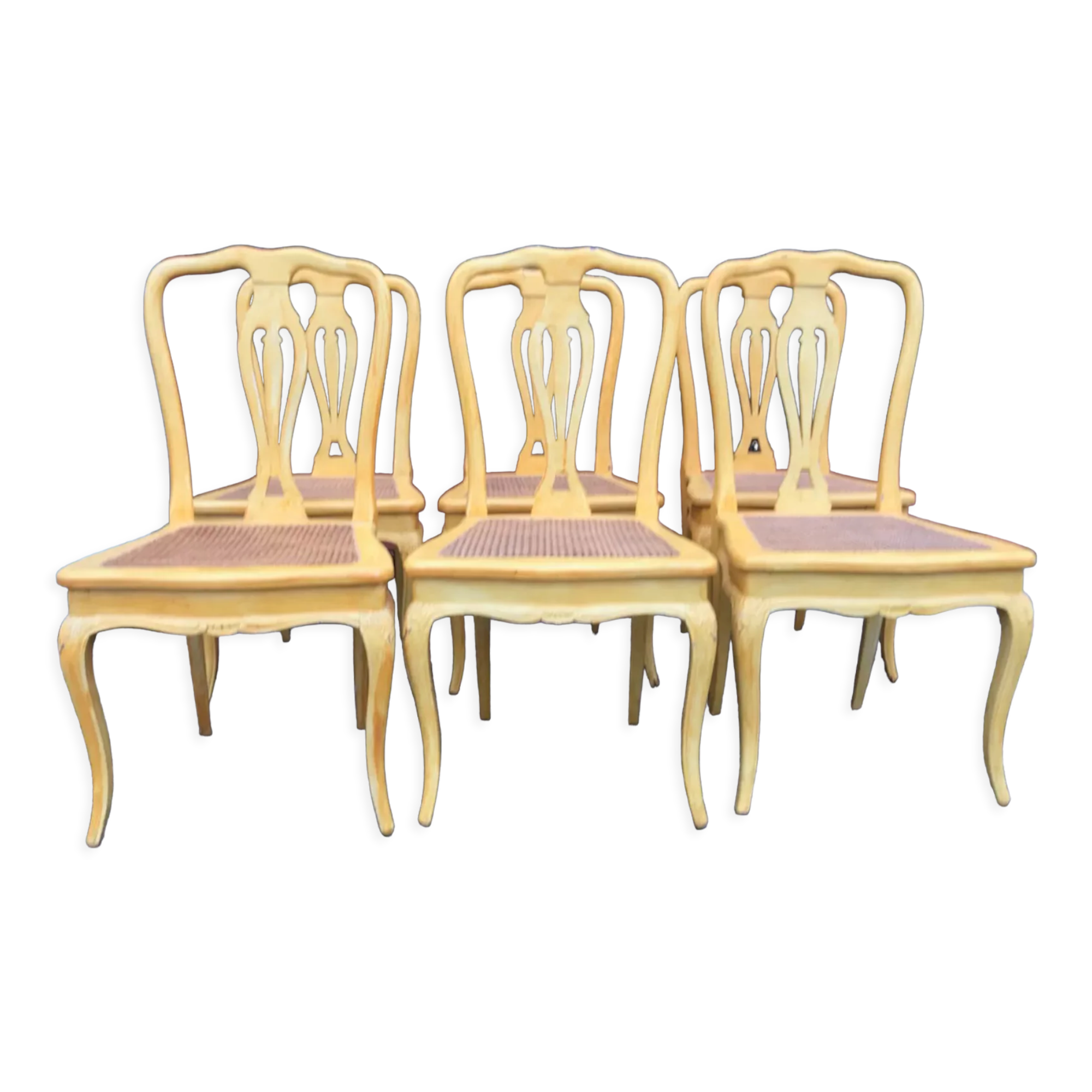 6 yellow canned chairs
