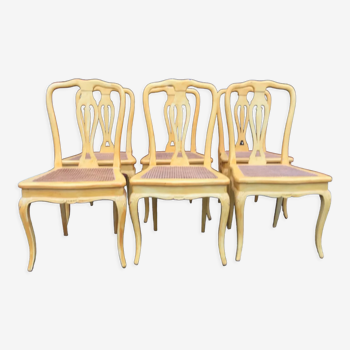 6 chaises cannées jaunes