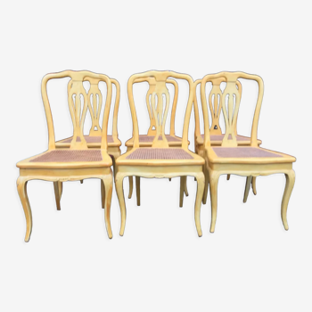 6 yellow canned chairs