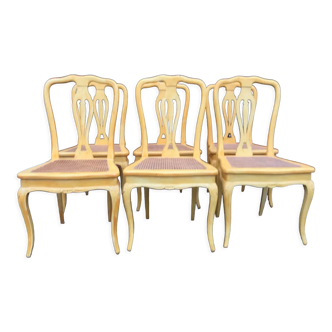 6 yellow canned chairs