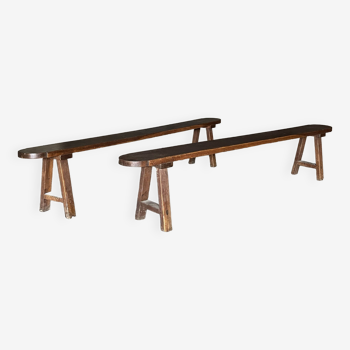 Pair of large solid oak farm benches