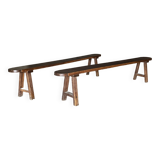 Pair of large solid oak farm benches