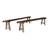 Pair of large solid oak farm benches