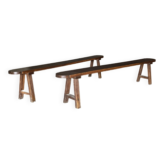 Pair of large solid oak farm benches