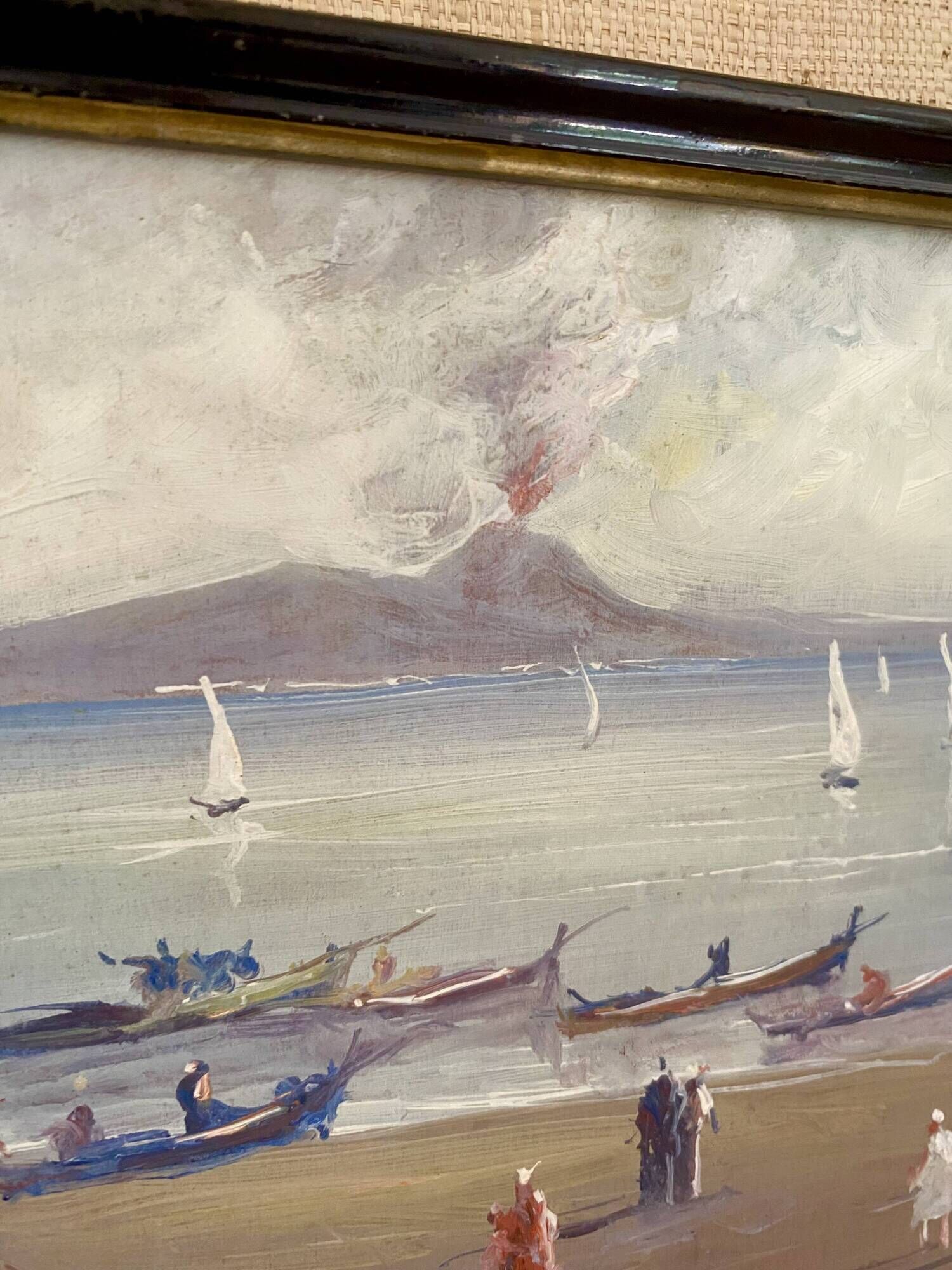 Oil painting "Fishermen of Sicily" 1960, Napoleon III frame