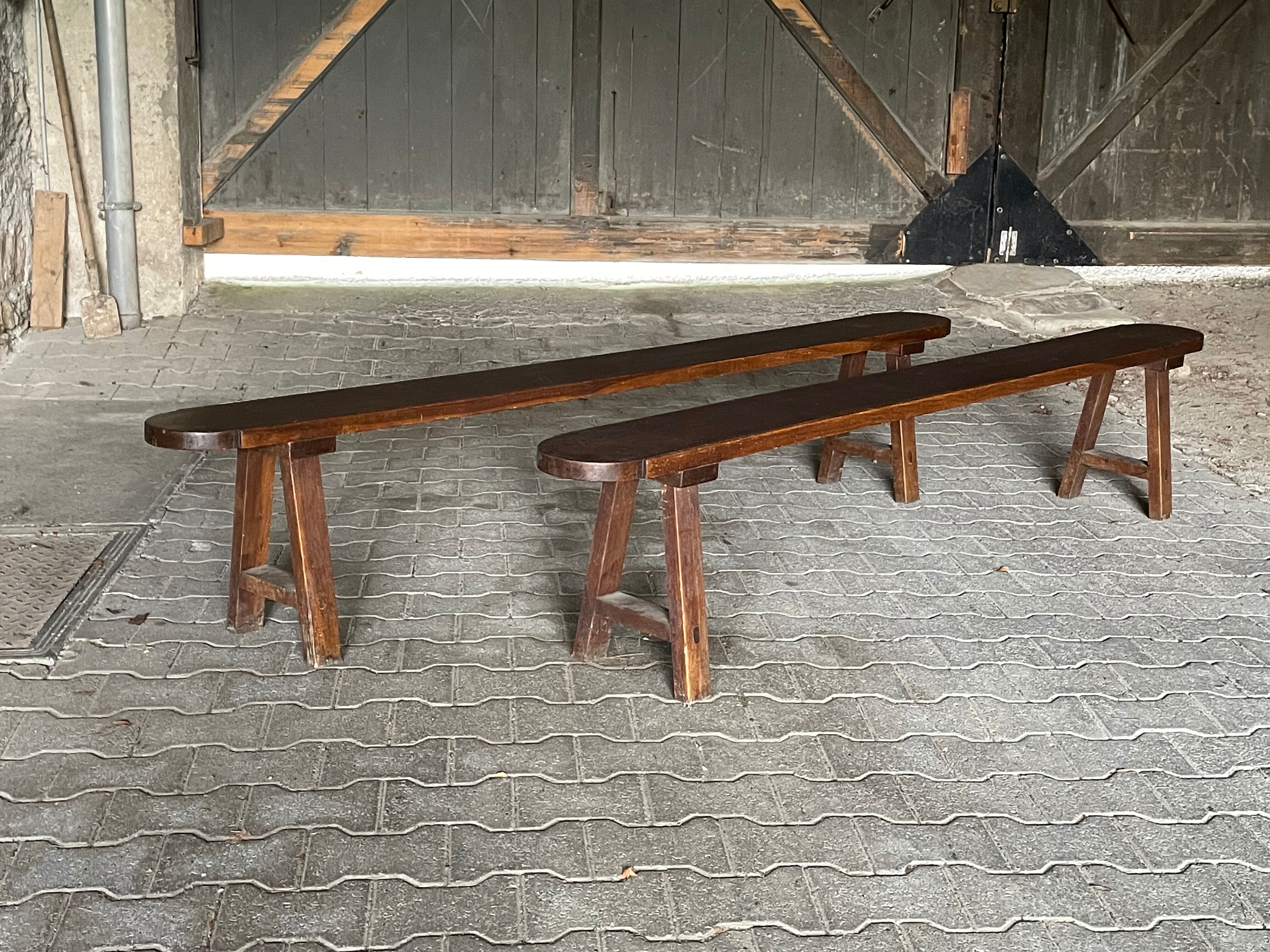 Pair of old benches in solid oak