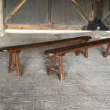 Pair of old benches in solid oak