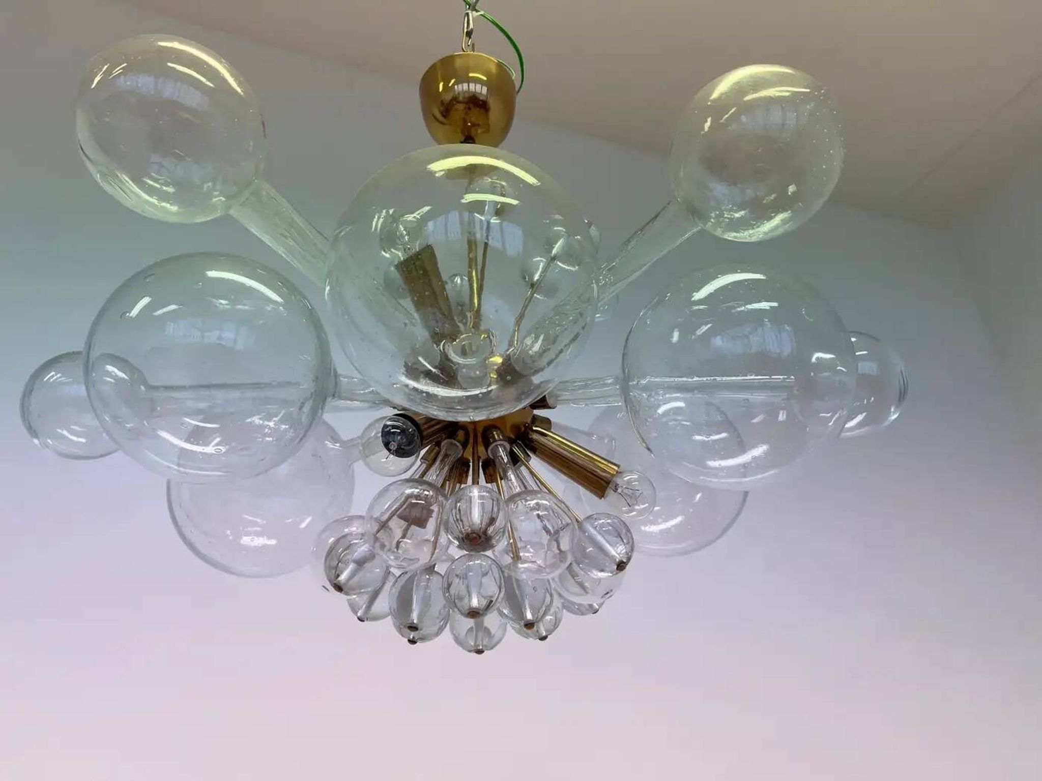 Design art glass and brass chandelier by Rene Roubicek, Czechoslovakia, 1960s