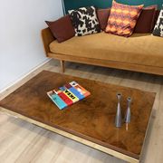 Table basse loupe d'orme et laiton 70' Roche Bobois