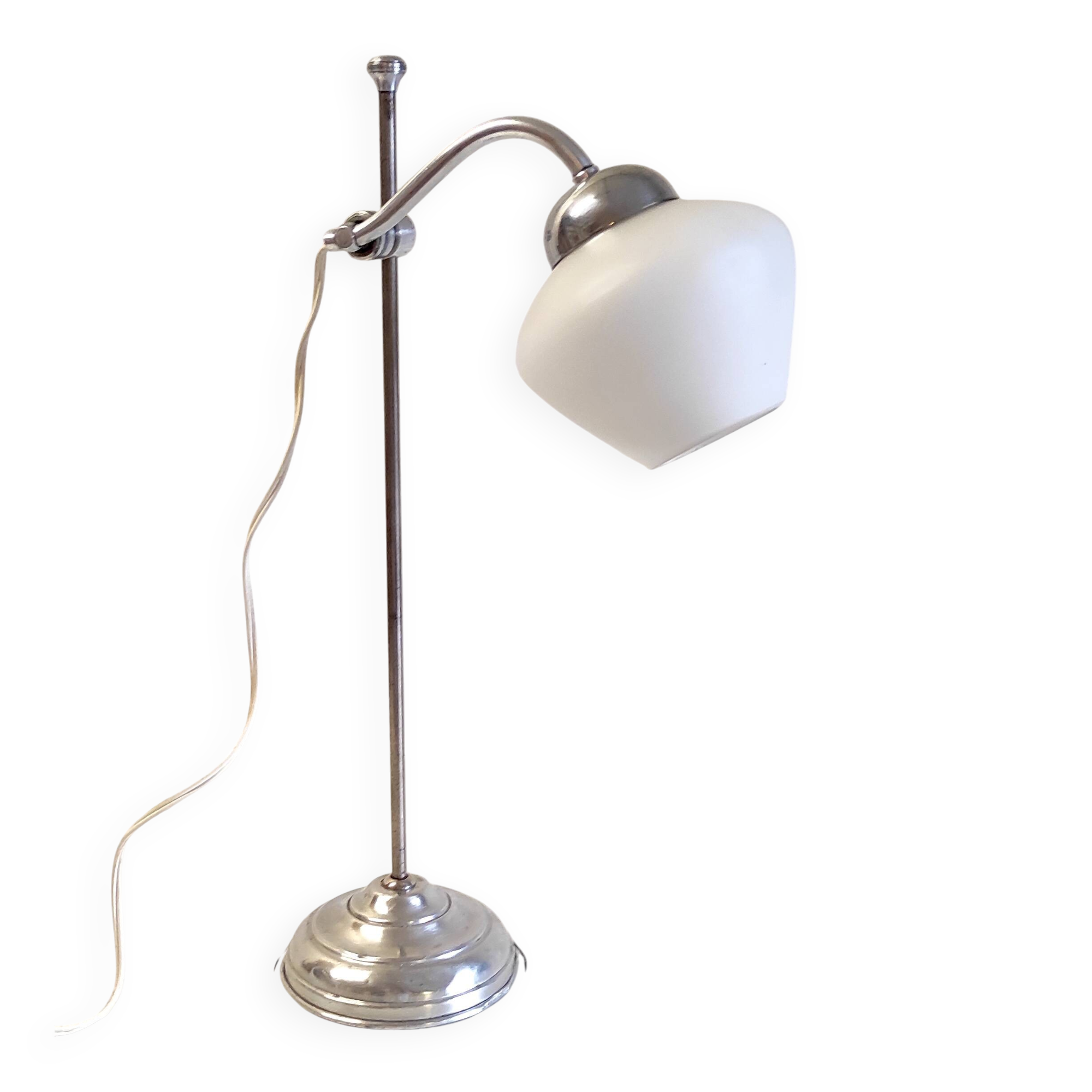 Articulated table lamp in chrome brass and opaline - mid 20th century.