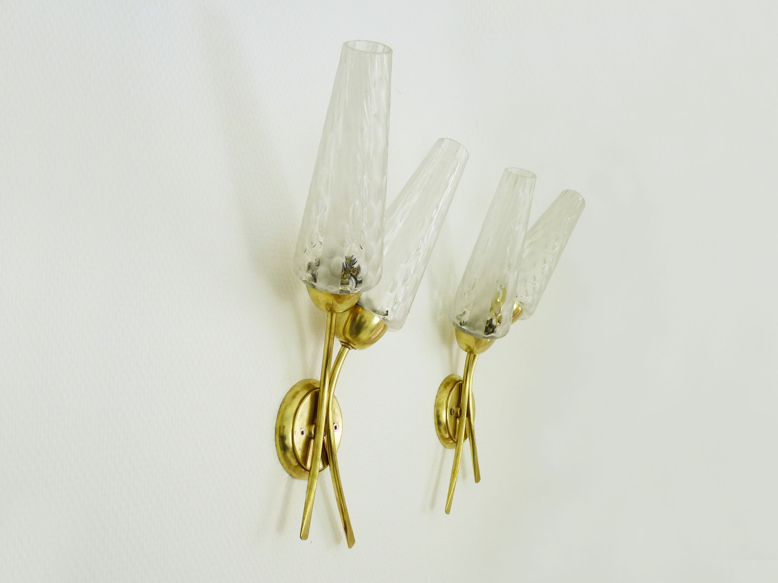 Pair of brass wall light double lights glass tubes. Year 50 60
