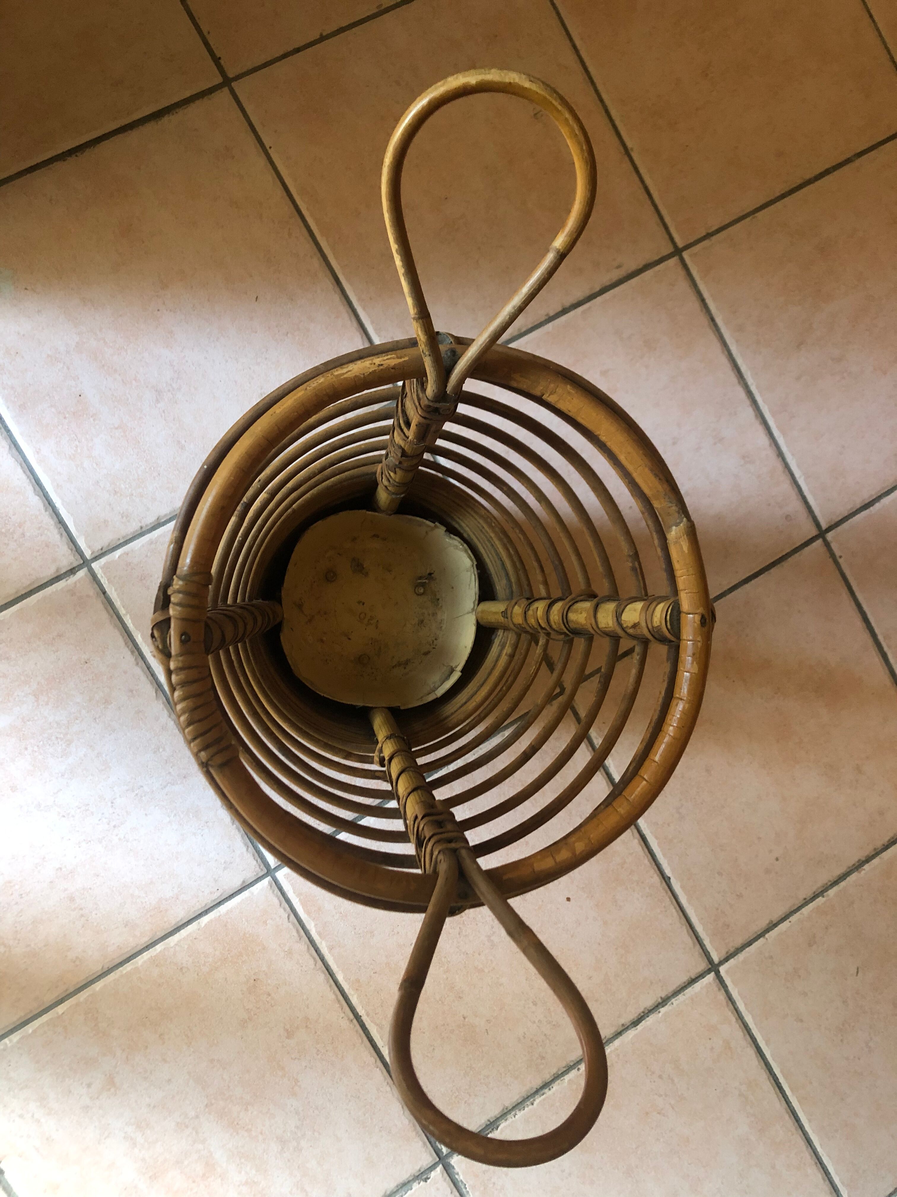 Umbrella door with bamboo handles and vintage rattan 60s