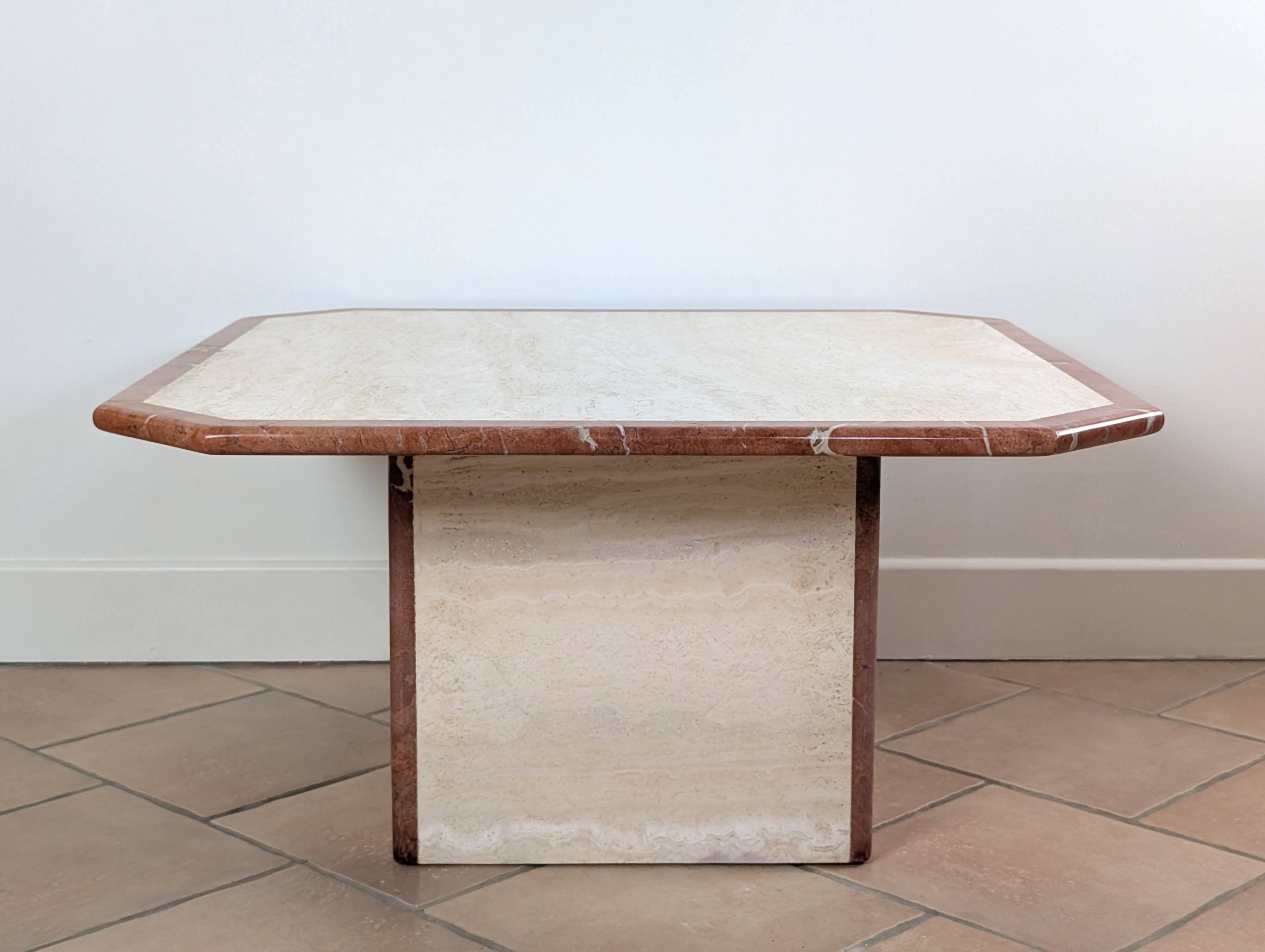 Travertine and marble coffee table