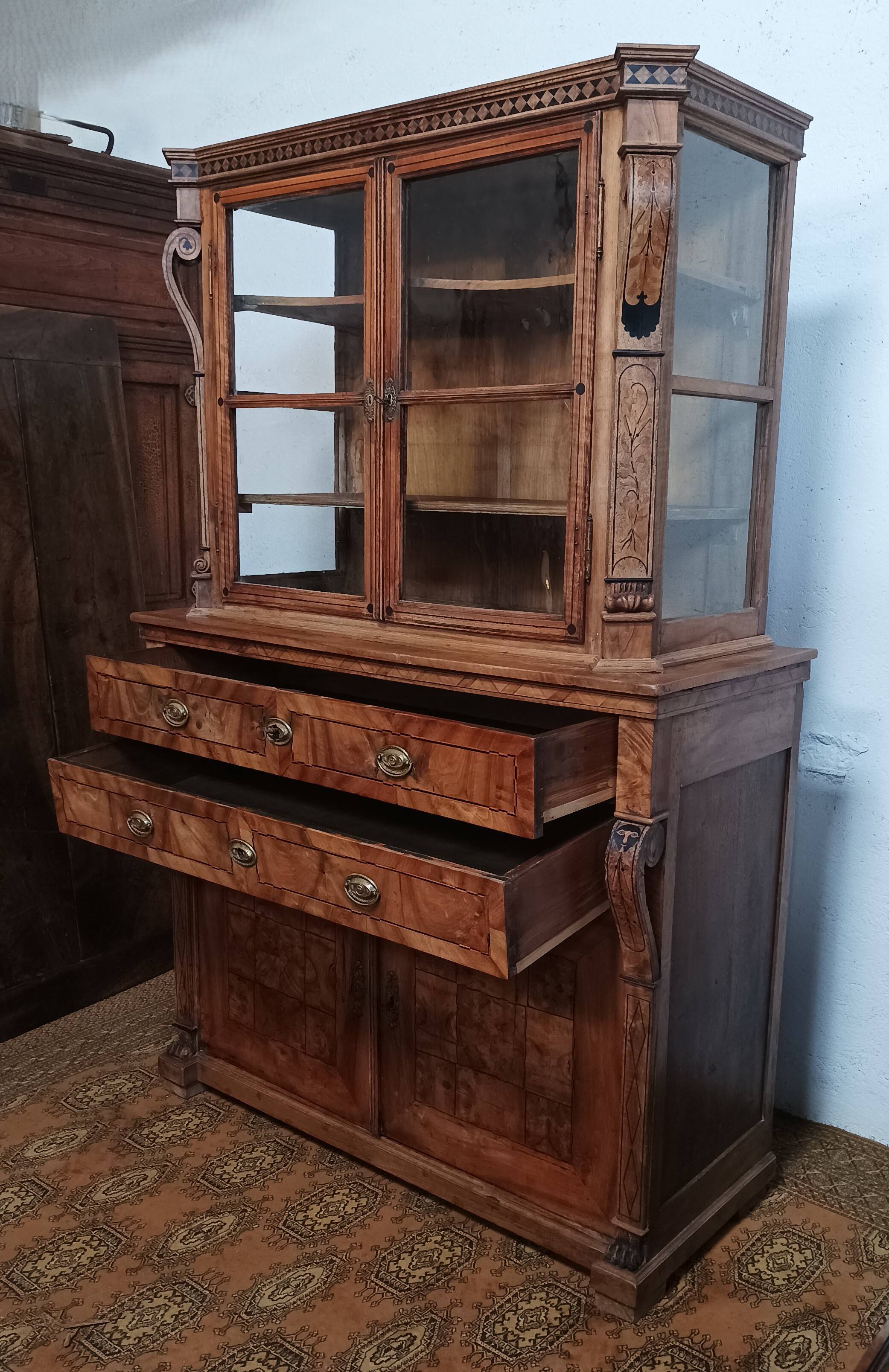Biedermeier period sideboard in precious wood and ebony marquetry