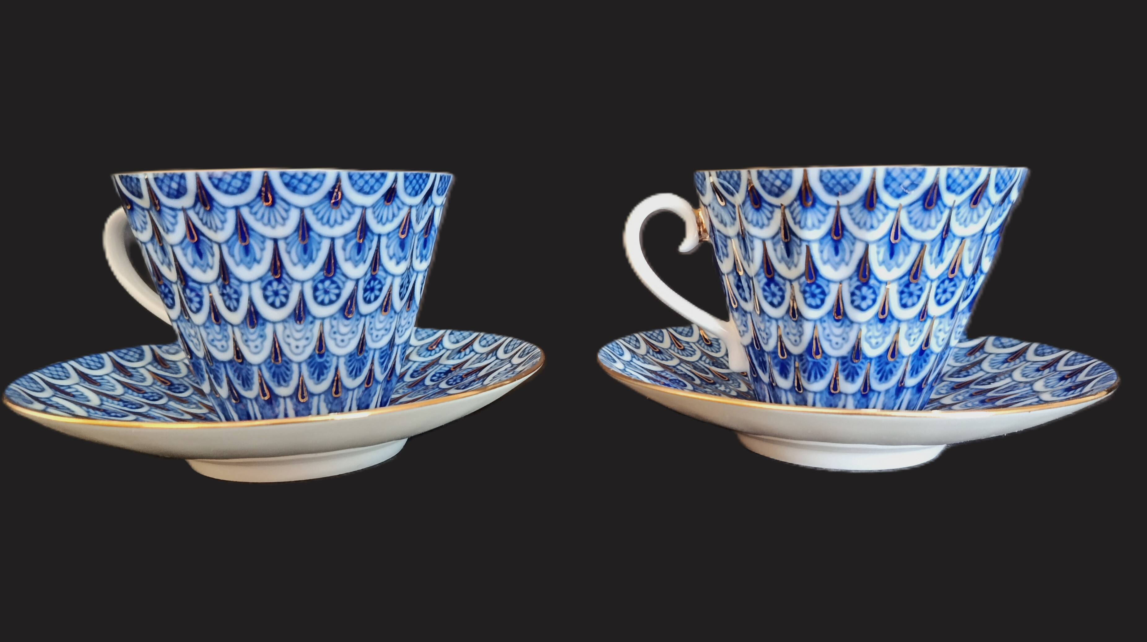 Pair of Russian imperial porcelain cups "Lomonosov" from St Petersburg