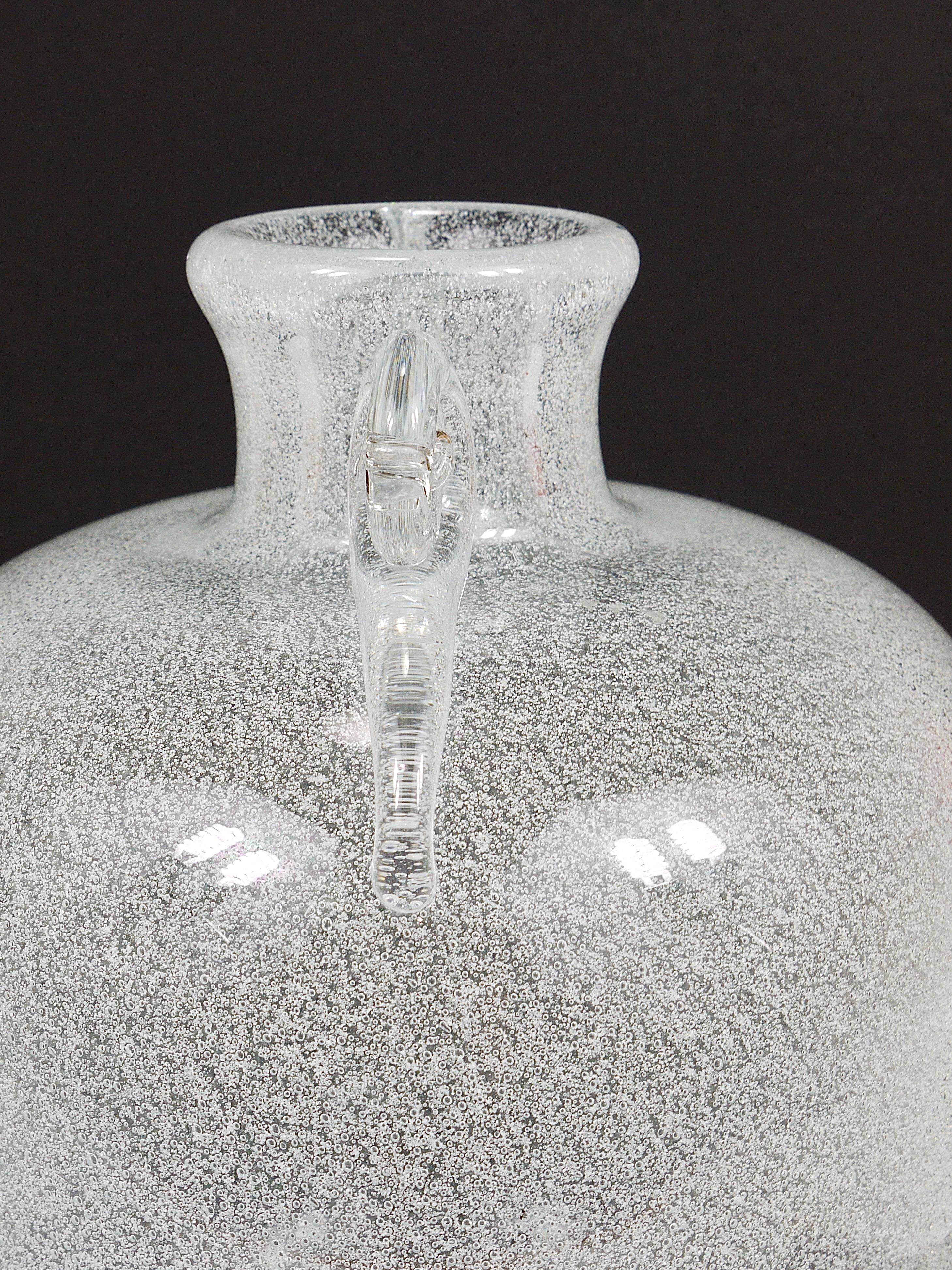Seguso Vetri d’Arte Pulegoso vase with bubbles and handles, Murano, Italy 1950s